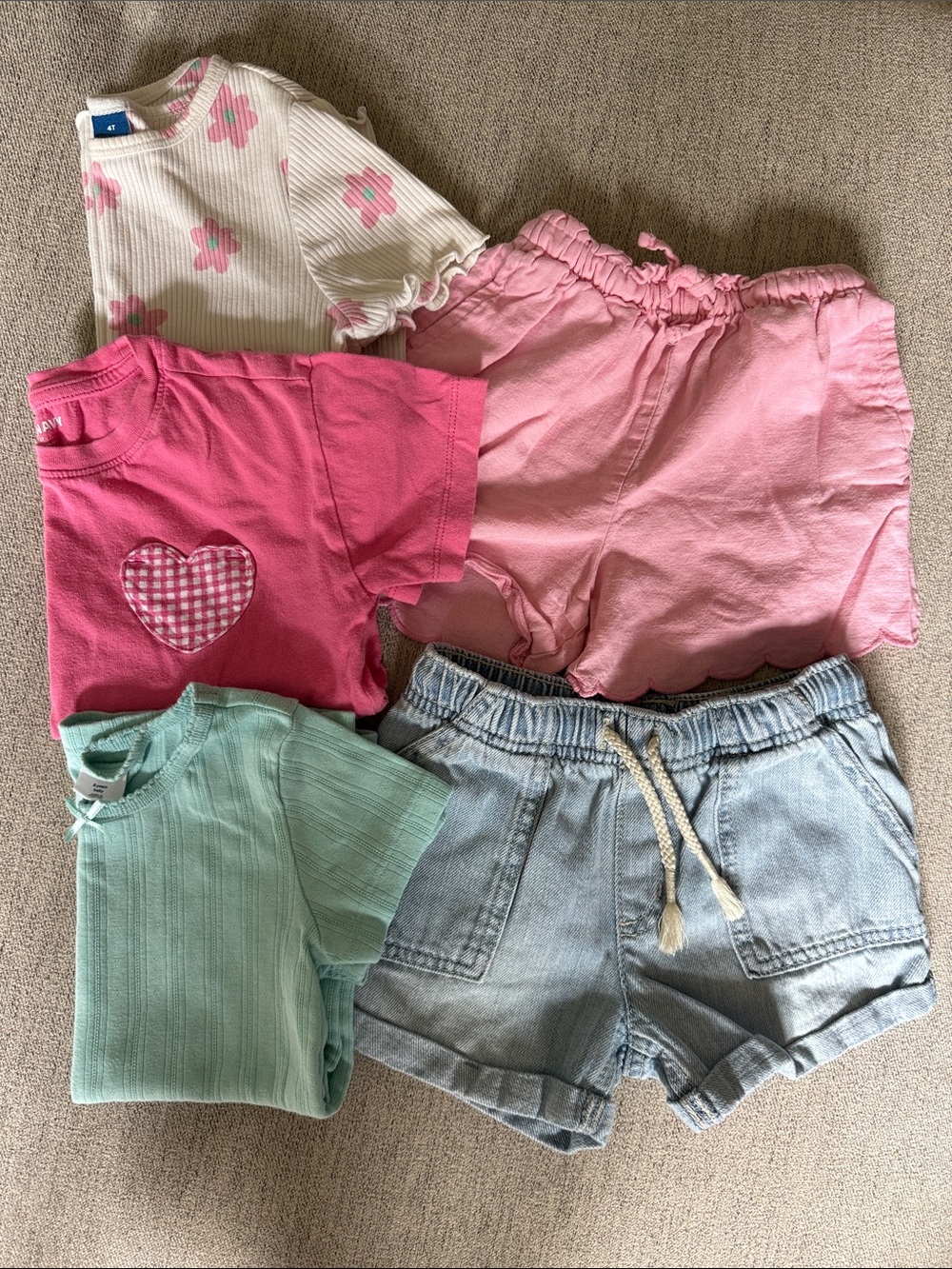 Girls Summer Mix: Pink Shorts, Denim Shorts, Mint & Floral Tops